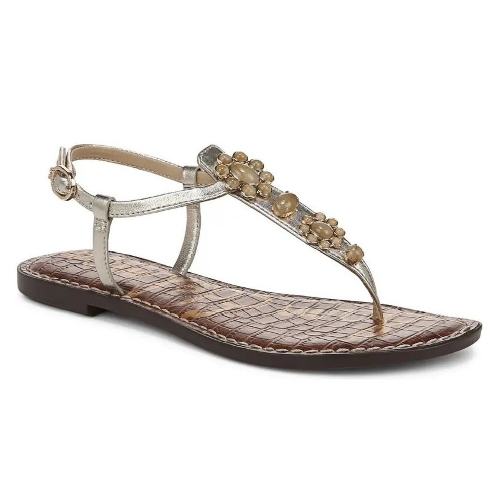 Sam Edelman Gigi Ray Metallic Silver Leather Floral Crystal Sandals Wmns 8M NWOT